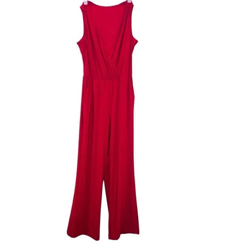 Nordstrom Rack Faux Wrap Sleeveless V-Neck Wide Leg Jumpsuit Red Size Small